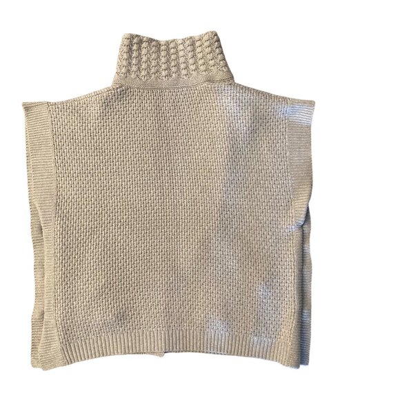 McDuff Light Gray Open Snap Front Poncho Wool Cashmere Mock Neck Sweater S/M - Picture 5 of 15